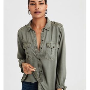 American Eagle Military Button Up Shirt